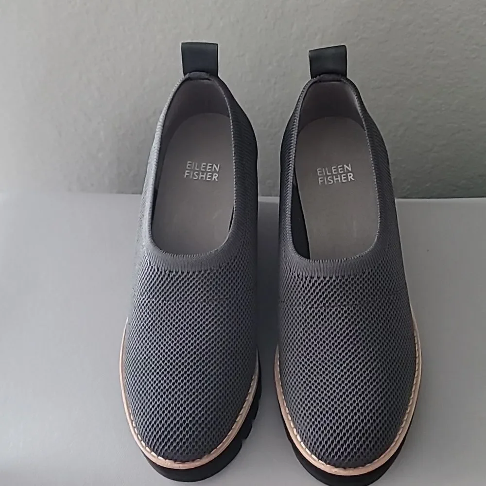 Eileen Fisher Graphite Marie Wedge Shoes Size 7.5  $235